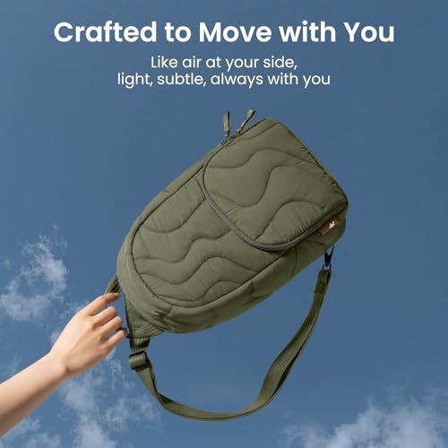 tomtoc 10L Puffy Sling Backpack with Padded Compartment for MacBook Neo A18 | Lightweight Quilted Crossbody Bag for 11-inch iPad Air/Pro, Nintendo Switch 2, Puffer Travel Chest Daypack for Women Girls - color: Greenlands