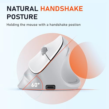MEETION Ergonomic Wireless Vertical Mouse, Rechargeable, Gray | Bluetooth 5.2 + 3.0 and USB connectivity, RGB backlight, 4 DPI adjustment, compatible with Windows, Mac, Android, PC and iPad - color: Right Gray