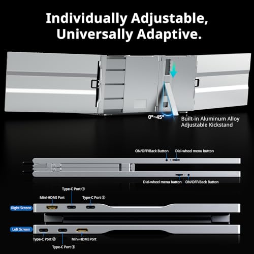 AYY Laptop Screen Extender, 14" FHD 1200P Portable Triple Monitor for 13"-17" Laptops, Aluminum Alloy Stand, Compatible with MacOS/Windows/Chrome - size: 14 Inch, style: Dual 1200P