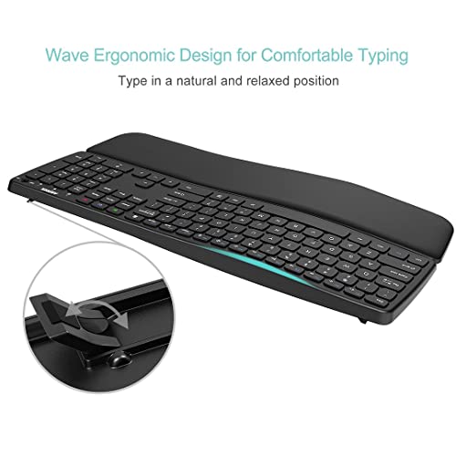 Arteck Bluetooth Keyboard Universal Wave Comfortable Keypad with Palm Rest Multi-Device Full Size Wireless Keyboard for Windows iOS iPad OS Android, Computer Desktop Laptop Surface Tablet Smartphone