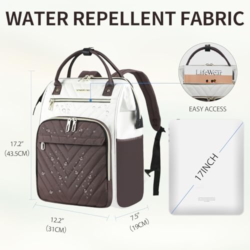 VANKEAN 17 Inch Laptop Backpack for Women Large Capacity Waterproof Daypack - color: Beige/Coffee, size: 17.3 Inch