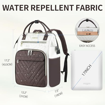 VANKEAN 17 Inch Laptop Backpack for Women Large Capacity Waterproof Daypack - color: Beige/Coffee, size: 17.3 Inch