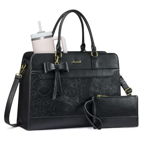 LOVEVOOK Laptop Tote Bag for Women,Leather Work Bag, Waterproof Business Teacher Bag,Large Computer Handbag Purse Briefcase,Office Gifts for Women - color: Embossed Black, size: 15.6 Inch