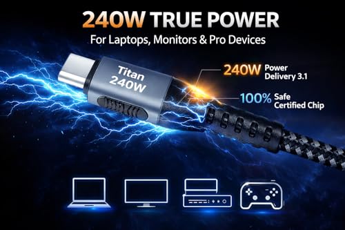 USB C to USB C Cable, 240W Fast Charging Cable | PD 3.1 Cable with Nylon Braided Design & E-Marker Chip | Kave-Series Titan 240