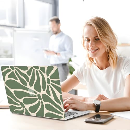 G JGOO Compatible with MacBook Air 13 inch Case 2026 2025-2022 M5 A3449 M4 A3240 M3 A3113 M2 A2681,Plastic Hard Shell for MacBook Air 13.6 inch Case+Keyboard Cover +Screen Protector, Abstract Flower - color: Abstract Green Flower