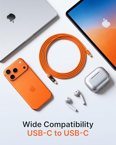 VRURC Ultra 240W Fast Charging USB C Cable with LED Digital Display,3.3ft | Smart Display,Battery Protection,Nylon Braided,Compatible with MacBook,iPad Pro,Laptops,iPhone 17/16/15,Galaxy S26/S25 - color: Orange