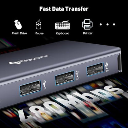 Reborn USB C Hub to Dual HDMI 4K, Docking Station Dual Monitor for Laptop, 6-in-1 USBC Dongle Adapter with 100W PD, 3 USB Ports, Portable HDMI Splitter Extended Display for Lenovo, HP, Dell, Surface