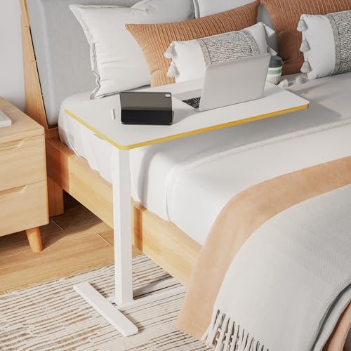 SANODESK Mobile Standing Desk with Hidden Wheels,Pneumatic Laptop Desk Rolling Computer Cart Movable Height Adjustable Small Sit Stand Desk for Home Office(27.6" W x 15.7" D, White+Maple Band) - color: White Maple, size: 28x16