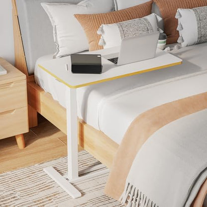 SANODESK Mobile Standing Desk with Hidden Wheels,Pneumatic Laptop Desk Rolling Computer Cart Movable Height Adjustable Small Sit Stand Desk for Home Office(27.6" W x 15.7" D, White+Maple Band) - color: White Maple, size: 28x16