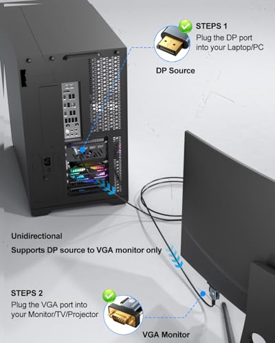 DisplayPort to VGA Cable 6ft, 1080@60Hz DP to VGA Adapter Cord for Laptop/Desktop to Monitor/Projector Male to Male (Not Bidirectional, Not Compatible with HDMI or USB) - style: DP to VGA