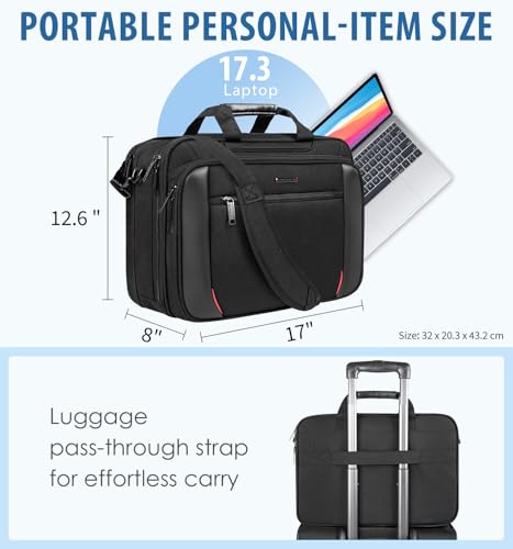 EMPSIGN Laptop Bag Mens Briefcase, Fits 17.3 Inch Messenger Bag, Black | Expandable Messenger Bag for Men & Women, Water Resistant, Shoulder Bag Canvas Bag, For Work Business Travel - color: Black/Pu/Red