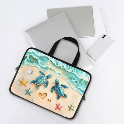 Sea Turtle Laptop Bag 12 Inch Computer Sleeve for Women Men Beach Starfish Padded Notebook Carrying Case with Handle Laptop Cover, Blue - color: Sea Turtle Beach Starfish, size: 12 inch