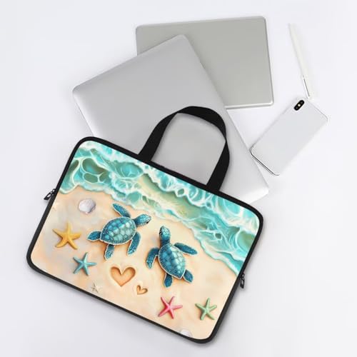 Sea Turtle Laptop Bag 10 Inch Computer Sleeve for Women Men Beach Starfish Padded Notebook Carrying Case with Handle Laptop Cover, Blue - color: Sea Turtle Beach Starfish, size: 10 inch