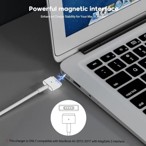 45W Magnetic MacBook Air Charger, Replacement for Mag2 T-Tip Shape AC Power Adapter, Fast Laptop Charging Connector Compatible with MacBook Air 11-inch and 13-inch After Mid 2012 (Between 2012-2017)
