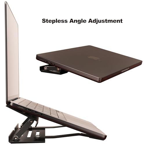 Aluminum Fold & Laptop Riser Stand 3-in-1 Adjustable, Foldable Cooling Stand with Integrated Storage Box, Ruler and Ultra-Slim Portable Design for MacBook, Tablet, Ipad, Keyboard and All Laptop - color: Black