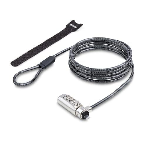 StarTech Slim Lock, 5ft (1.5m) Locking Cable, TAA, Nano Slot Compatible | Desk Anti-Theft Security For Laptop/Notebook Computer, SNANOC4D-LAPTOP-LOCK - size: Nano, style: Resettable Combination