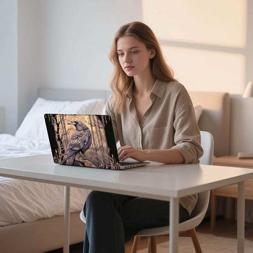 Aesthetic Laptop Skin Sticker, Raven in Spooky Forest Waterproof Vinyl Laptop Decal, Removable Bubble Free, Reusable Protective Cover for 13 14 15 15.6 Inch - color: Raven in Spooky Forest