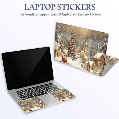 Universal Laptop Skin Sticker Decal,15.6 Inch Laptop Vinyl Cover for 13" 14" 15.6" Laptop,Scratch-Resistant Waterproof Protector Wrap,Reusable with Wrist Pads,Christmas Santa Village - color: Christmas Santa Village