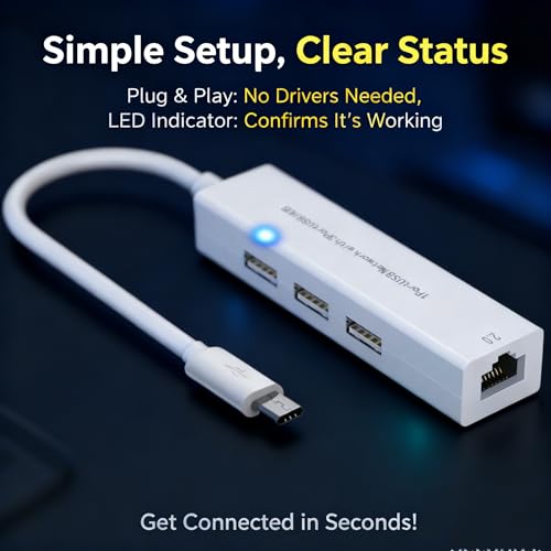 4-in-1 Micro USB OTG Adapter Hub with 3 USB Ports and 1 Ethernet Adapter, Reliable Data Sync for Raspberry Pi Zero/2W, Older Android Tablets, Nvidia Shield K1, Fire TV Cube Gen 2 - style: 1 Ethernet Adapter and 3 USB Ports