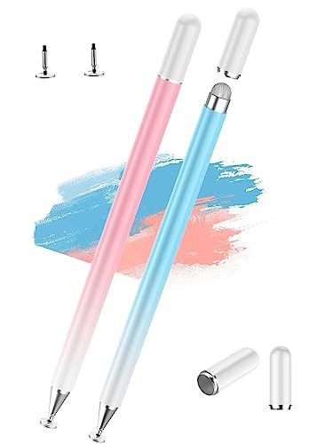 Stylus Pens for Touch Screens, 2 Pcs 2-in-1 Lightweight Magnetic iPad Pen | Alloy Body,Disc&Fiber Tip,High Sensitivity Capacitive Stylus Pen for iPad/Nintendo Switch/iPhone/Android Tablet(Pink/Purple) - color: Pink+Blue
