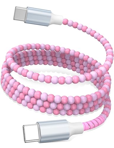 USB C to USB C Cable 6FT,60W Fast Charging Beaded Charger Cord for iPhone 17 16 15 Pro Max/iPad Pro Air 11th for Samsung S26 S25 S24 Ultra S23 A16/Android Phone Charger Cord Cute Girl Women,Light-Pink - color: Light-Pink, size: 6FT/2M