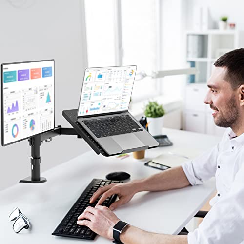 WALI Dual Arm Laptop and Monitor Desk Mount for 17" Notebook and Up to 27" Screen, Fully Adjustable Monitor Arm with Laptop Tray, VESA 75x75 100x100, Holds up to 22 lbs, Black (M001LP) - size: Dual, style: Fully Adjustable Desk Mount