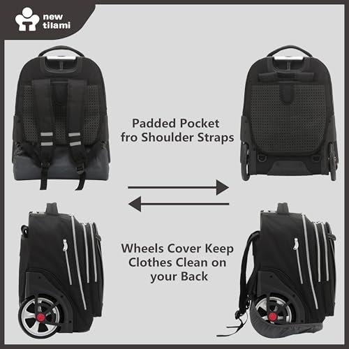 NEW TILAMI 20 Inch Rolling Backpack for School Stair-Climbing Big Wheel | Teen Boys Girls Carry-on Suitcase Large Organizer Compartment 15.6 Laptop Sleeve Adjustable Handle Roller Travel Bag College - color: Black