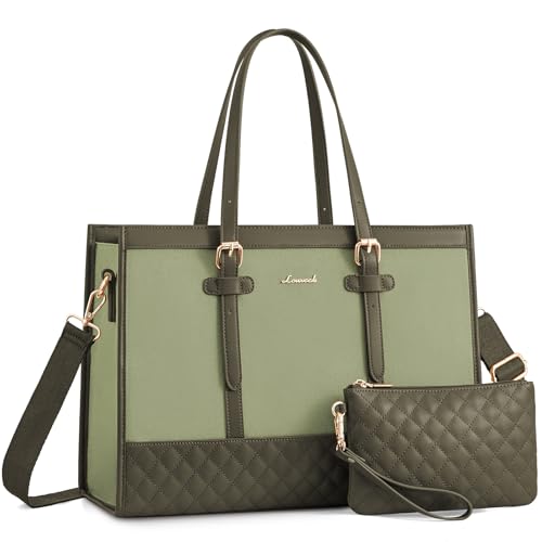 LOVEVOOK Laptop Bag for Women, 15.6 Inch Computer Tote Bags Purse for Work | Canvas, with Long Shoulder Strap&Clutch Purse, Handbag, Casual Stylish Tote Bag for Work Office Travel College Teacher School - color: Moss Green, size: 15.6 inch