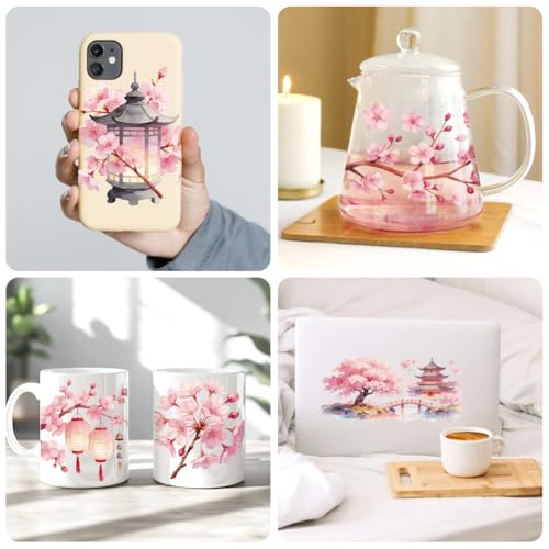 Peacoblue UV DTF Cup Wraps Transfer Stickers Cherry Blossom Pattern, 10 Sheets Waterproof Custom Vinyl Transfer Sticker 16oz Coffee Glass Cup Tumbler Bottle Mug Decals for Men Women - style: Cherry Blossom