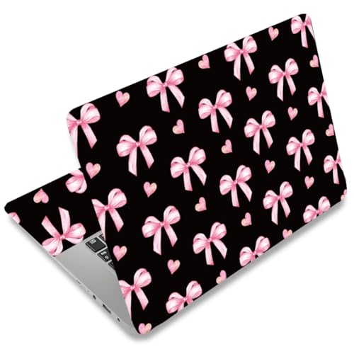 SUPERDANT 3 Pcs Black Pink Bow Heart Laptop Skin Trim-to-Fit Waterproof PVC Laptop Sticker Set Scratch-Proof 12 13 14 15 16 Inch Laptops Decal for Women - style: Pink Bow
