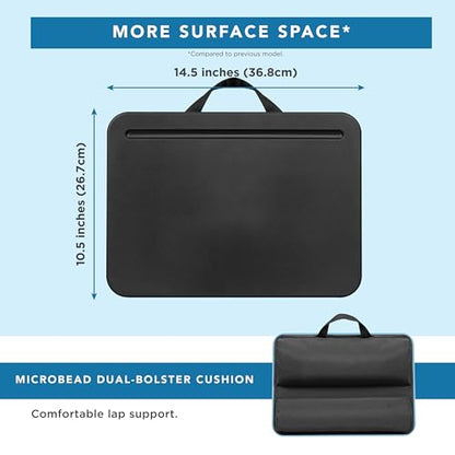 LAPGEAR Compact Lap Desk – Black, Fits 14" Laptops | Microbead Cushion, Built-In Pencil Slot, Carry Handle, Fits Standard Letter-Size Paper (8.5" × 11") - color: Black, size: 14″ Laptop (Compact)
