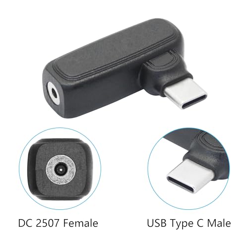 90 Degree 100W DC 2.5mm x 0.7mm Power Adapter, Input 15 - 20.5V, PD Chip | Right Angle DC 2507 Female to USB Type C Male PD Plug, Built in PD Intelligent Chip Quick Identification V/A, for USB C Port - style: DC 2507 Female to USB Type c Male - 100W