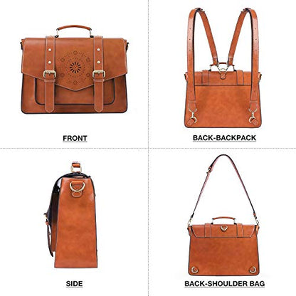 ECOSUSI Backpack for Women Briefcase Messenger Laptop Bag Vegan Leather Satchel Work Bags Fits 15.6 inch Laptops, Brown - color: 2-brown-l