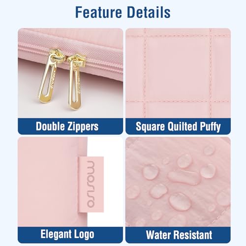 MOSISO Laptop Case 13.3 inch,13-13.3inch Puffy Laptop Sleeve, Pink | Compatible with MacBook Air 13 13.6/Neo/Pro 13/Pro 14,HP Dell ASUS,Twelve Square Quilted Bag with Vertical Pocket&Small Case - color: Pink, size: 13.3 inch
