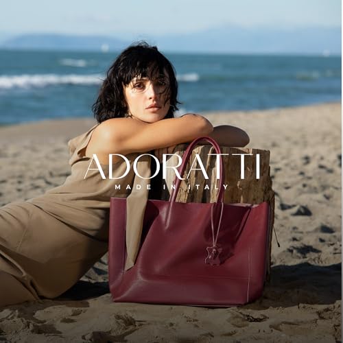 Italian Leather Tote Bag for Women - Large Shoulder Shopper, Fits 16” Laptop, Keychain Holder, Made in Italy - color: Burgundy