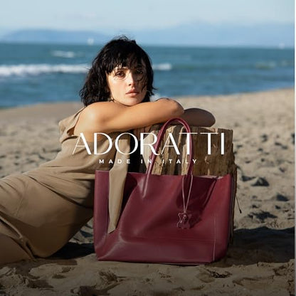 Italian Leather Tote Bag for Women - Large Shoulder Shopper, Fits 16” Laptop, Keychain Holder, Made in Italy - color: Burgundy