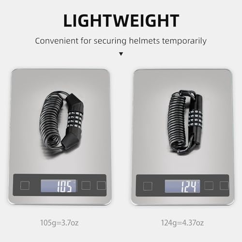 ROCKBROS Helmet Lock, Retractable 4 Digit Cable Lock for Bikes | Retractable cable design; 4 digit combination lock; Secures helmets, bikes, strollers and luggage - style: Straight+Bend