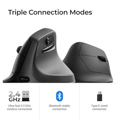 Keychron M5 Wireless Ergonomic Mouse, Compact Vertical Mice with Thumb Wheel, Silent Clicks, 2.4 GHz/Bluetooth/Wired Rechargeable, Customizable Buttons, for Laptop macOS/Windows - Black - size: PixArt 3311 (1K Polling Rate)