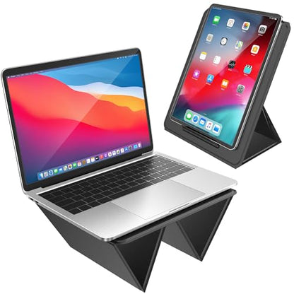 AboveTEK Ergonomic Laptop Stand & Tablet Holder for Desk,Portable Foldable Computer Riser,Adjustable Angle Travel Stand for MacBook Air/Pro,iPad,Fits 13-16 inch Devices,Ultra-Sleek PU Leather-(Black)