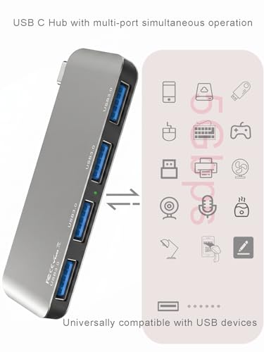 4-in-1 USB C Hub for Laptops, Portable Data Hub,4 USB 3.0 Ports with 5Gbps, | Cableless USB C Splitter, Overload Protection,One-handed operation, friction-free design and easy to carry,Save space