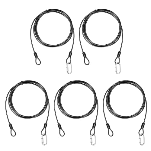 PATIKIL Security Cable Lock (1/8" Dia 6.6ft, Black)(5 Set) Vinyl Coated 304 Stainless Steel Double Loop Flexible Wire Rope Safety Cable with Quick Links Locking Connectors - color: Black, size: 1/8" x 6.6ft