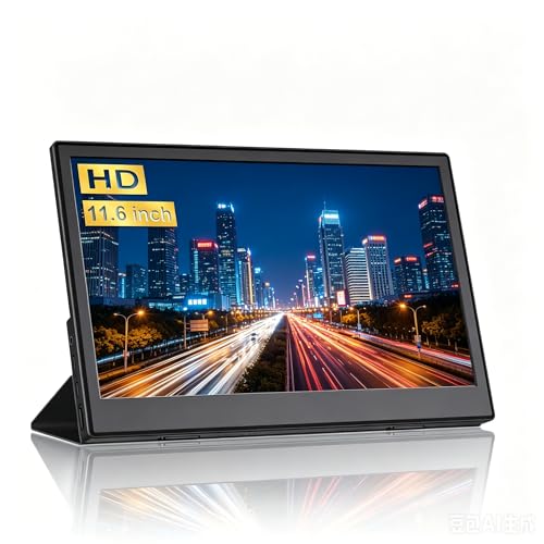 JUSTTHINK Small Portable Monitor 11.6“, Ultra-Slim Mini Monitor | Display with Smart Cover Plug & Play USB-C/HDMI External Second Screen Travel Monitors for Laptop, Phone - size: 11.6"