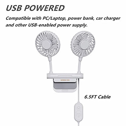 Monitor Fan with 2 Rotatable Heads, 3 Speeds, Sturdy Clamp, USB Powered Cooling Fan for Office Desk & Laptop. - color: White