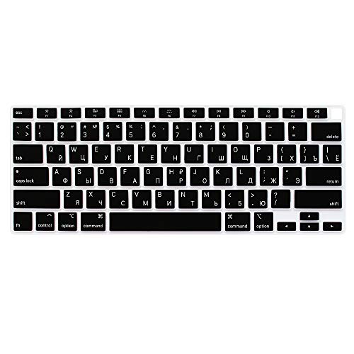 ProElife Keyboard Cover with Touch ID for MacBook Air 13-in A2337, Russian | Black, U.S Layout, Non-interference Design for ID Key, Dust-proof, Silicone Protective Skin, Custom Fit, Washable & Reusable - color: Black-Russian