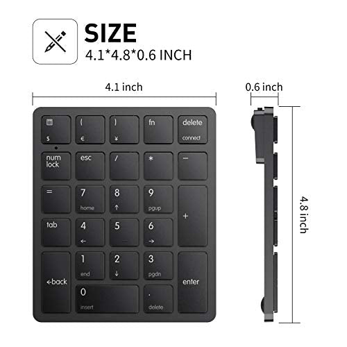 havit Bluetooth Number Pad Wireless Numeric Keypad Numpad 26 Keys Portable Mini Financial Accounting Rechargeable Numeric Pad for Windows Laptop Desktop, PC, Notebook (Black) | Rechargeable 26-key layout with quiet scissor keys, calculator shortcut and Bl