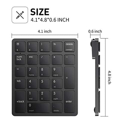 havit Bluetooth Number Pad Wireless Numeric Keypad Numpad 26 Keys Portable Mini Financial Accounting Rechargeable Numeric Pad for Windows Laptop Desktop, PC, Notebook (Black) | Rechargeable 26-key layout with quiet scissor keys, calculator shortcut and Bl