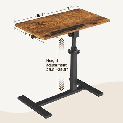 Overbed Table with Wheels Rolling, Adjustable Mobile Bedside Desk, Flip-Top, Laptop Table, C Shaped End Side Table for Couch, Sofa, Bed, Recliner and Home Use, Large Brown - color: Large Brown