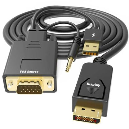 UANTIN VGA to DisplayPort Cable 6FT, 1080P@60Hz Uni-Directional | VGA Computer to DP Monitor Adapter Male to Male Gold-Plated Cord Compatible with Laptop, PC, AMD, NVIDIA