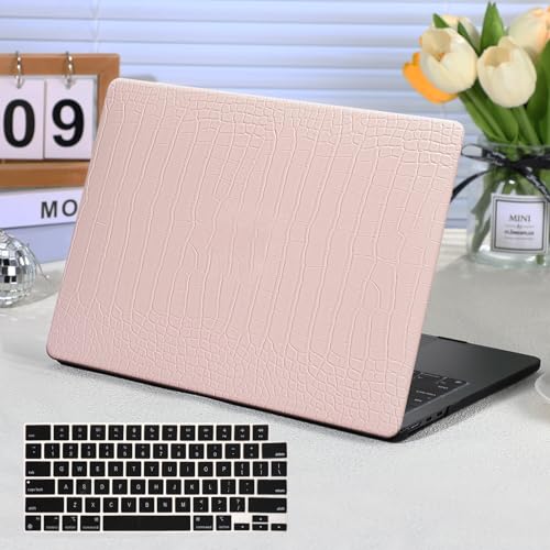 Funut for MacBook Air 13.6 inch Case M5 M4 M3 M2 2022-2024 2025 2026 Release A3449 A3240 A3113 A2681 with Touch ID, Crocodile MacBook Air 13 M5 Leather Hard Shell Case & Keyboard Cover,Pink - color: 01Pink, size: 2022-2026 MacBook Air 13.6 inch M2 M3 M4 M