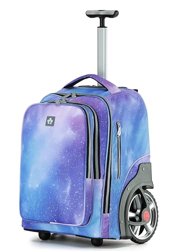 NEW TILAMI 20 Inch Rolling Backpack for School Stair-Climbing Big Wheel | Teen Boys Girls Carry-on Suitcase Large Organizer Compartment 15.6 Laptop Sleeve Adjustable Handle Roller Travel Bag College - color: Purple - Blue Fade